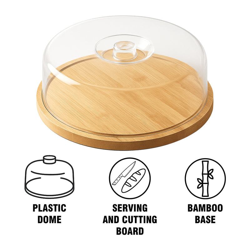 REGENT BAMBOO REVERSABLE CUTTING/SERVING BOARD WITH DOME COVER, 280MM DIA