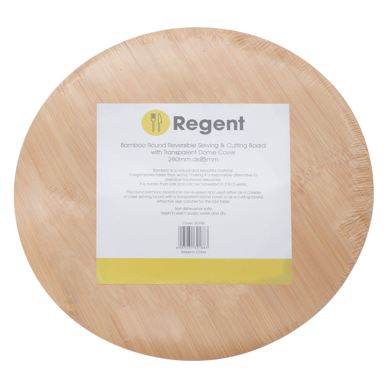 REGENT BAMBOO REVERSABLE CUTTING/SERVING BOARD WITH DOME COVER, 280MM DIA