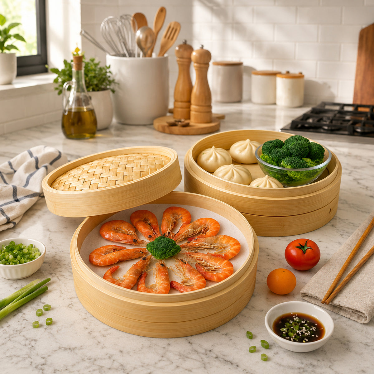REGENT BAMBOO ORIENTAL STEAMER 2 TIER WITH LID, 210MM DIA