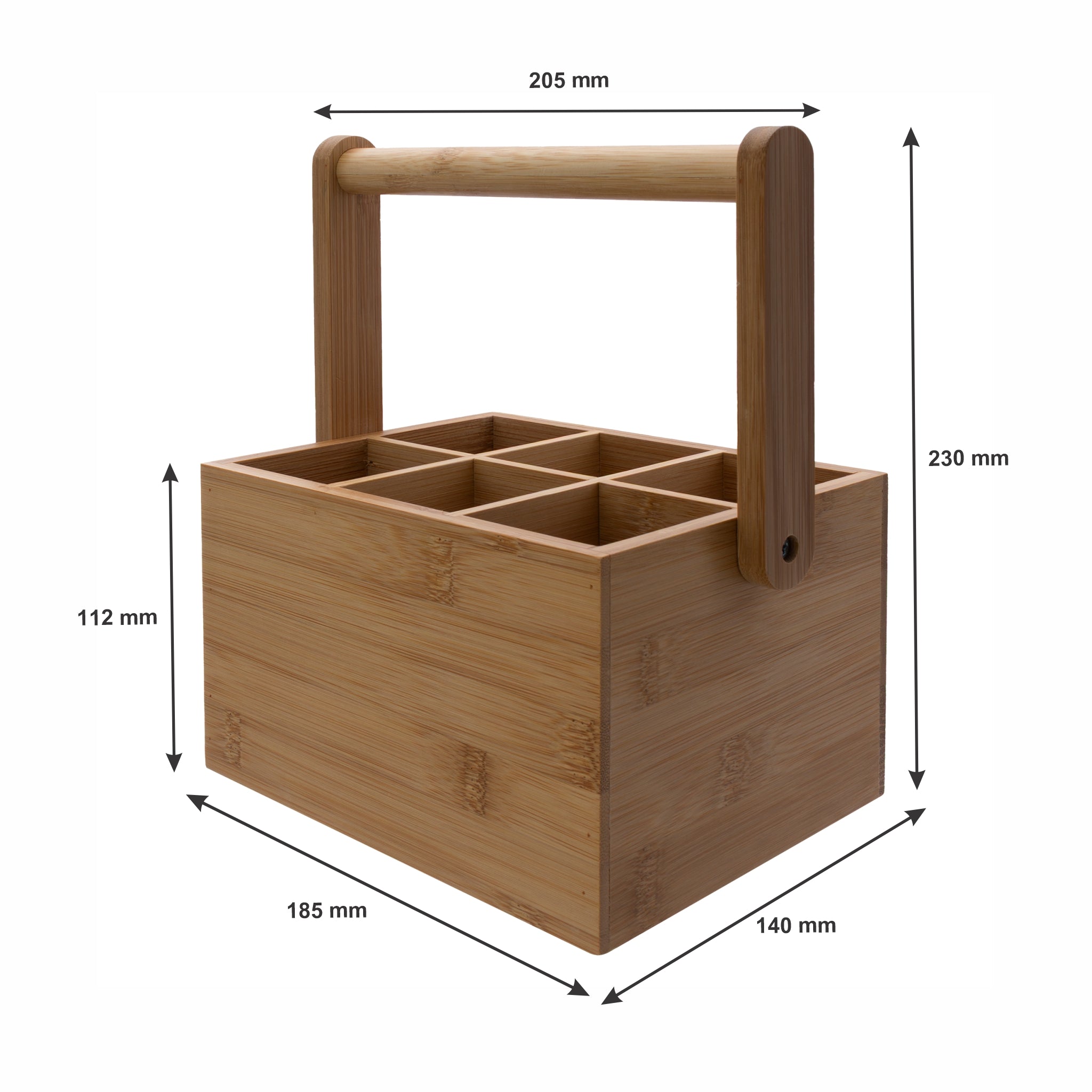 REGENT BAMBOO CADDY, 6 DIVISIONS WITH HANDLE, 206X140MM