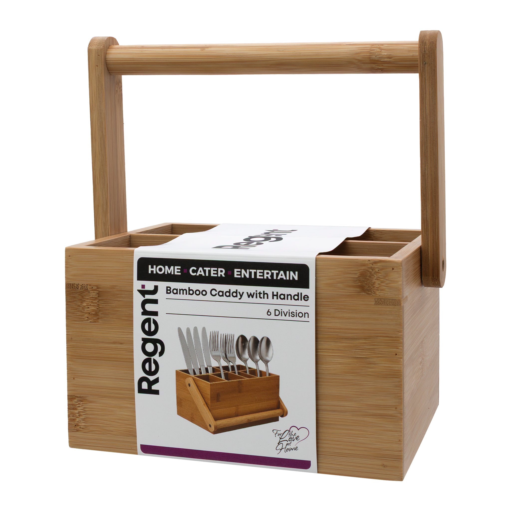 REGENT BAMBOO CADDY, 6 DIVISIONS WITH HANDLE, 206X140MM