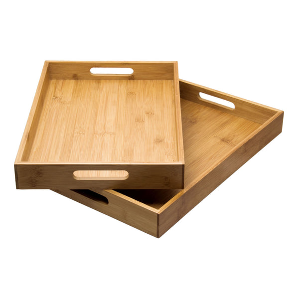 REGENT BAMBOO TRAYS WITH HANDLE 2PCE SET, (410X281X51MM l 435X305X51MM)