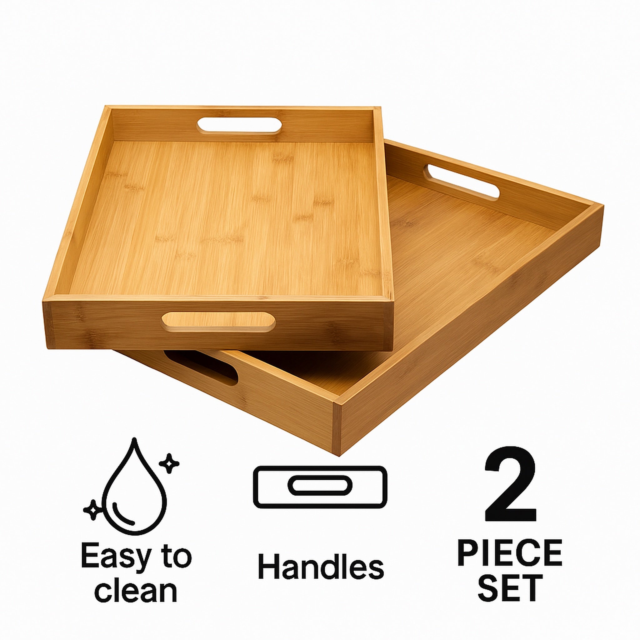 REGENT BAMBOO TRAYS WITH HANDLE 2PCS SET, 410X281MM l 435X305MM