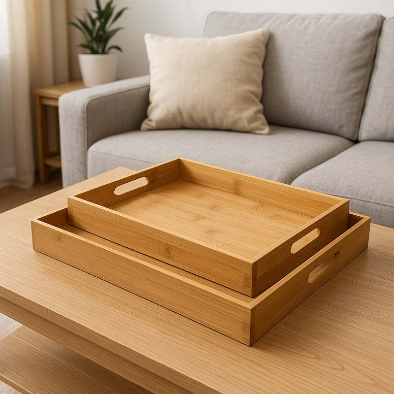REGENT BAMBOO TRAYS WITH HANDLE 2PCE SET, 410X281MM l 435X305MM
