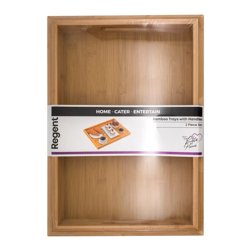 REGENT BAMBOO TRAYS WITH HANDLE 2PCE SET, 410X281MM l 435X305MM