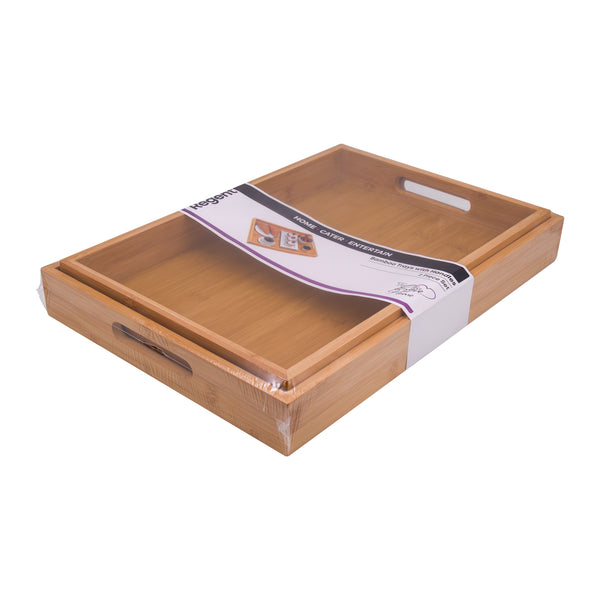 REGENT BAMBOO TRAYS WITH HANDLE 2PCE SET, 410X281MM l 435X305MM