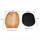 REGENT CAST IRON OVAL STEAK PLATE ON A WOODEN BOARD 270X170XMM