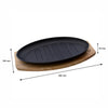 REGENT COOKWARE CAST IRON OVAL STEAK PLATE ON A WOODEN BOARD, 270X165MM