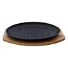 REGENT COOKWARE CAST IRON OVAL STEAK PLATE ON A WOODEN BOARD, 270X165MM