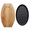 REGENT COOKWARE CAST IRON OVAL STEAK PLATE ON A WOODEN BOARD, 270X165MM