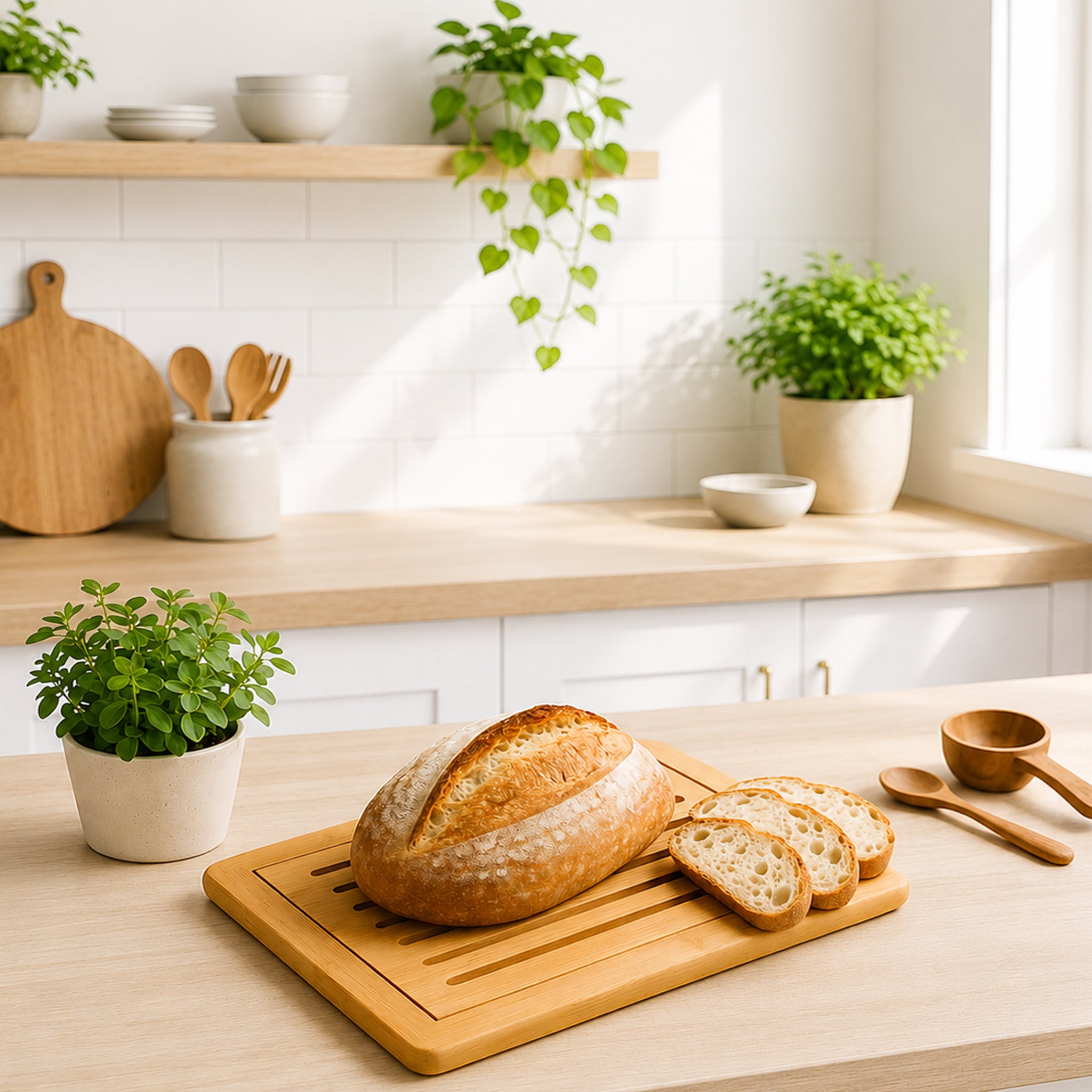 REGENT BAMBOO BREAD BOARD WITH CRUMB CATCHER, 425X280MM
