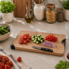 REGENT BAMBOO CUTTING BOARD WITH BLACK METAL HANDLE WITH KNIFE SHARPENER, 355X258MM