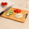 REGENT BAMBOO CUTTING BOARD WITH BLACK METAL HANDLE AND KNIFE SHARPENER, 355X258MM