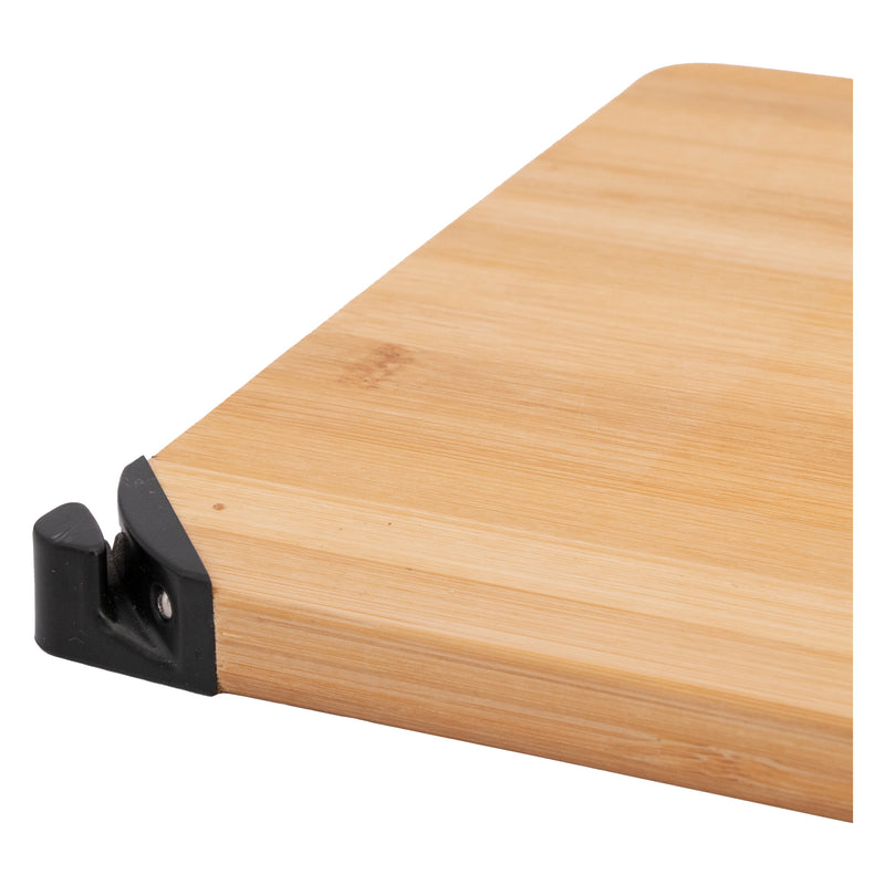 REGENT BAMBOO CUTTING BOARD WITH BLACK METAL HANDLE AND KNIFE SHARPENER, (355X258X18MM)
