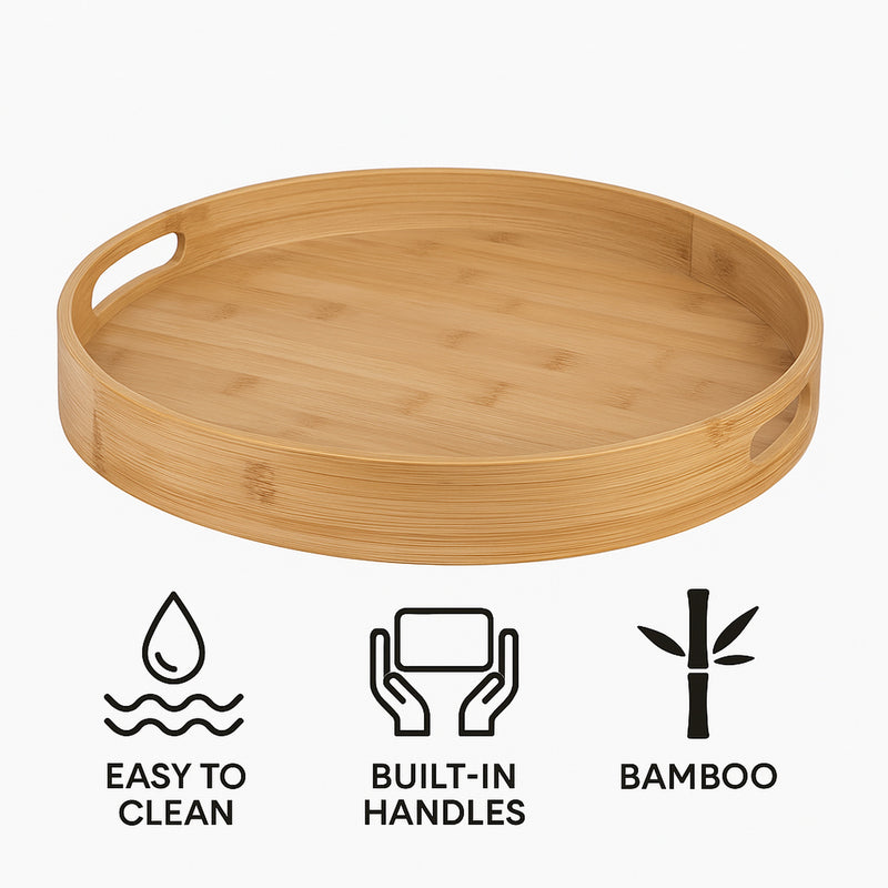 REGENT BAMBOO ROUND SERVING TRAY WITH CUT OUT HANDLE, 360MM DIA