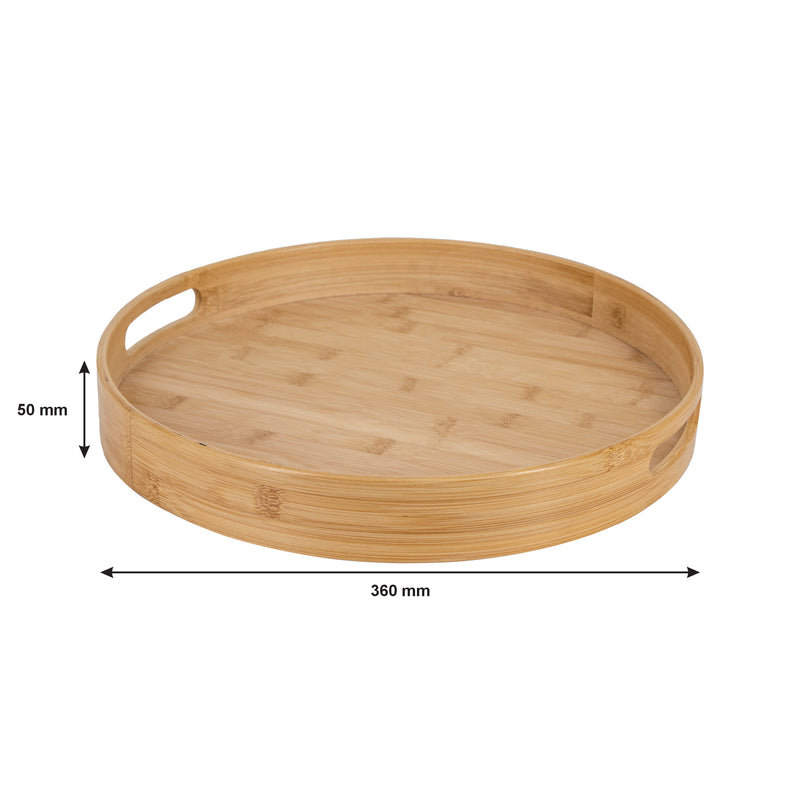 REGENT BAMBOO ROUND SERVING TRAY WITH CUT OUT HANDLE, (360MM DIAX50MM)