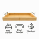REGENT BAMBOO RECTANGULAR TRAY WITH ST STEEL HANDLES, 395X285MM