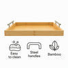 REGENT BAMBOO RECTANGULAR TRAY WITH ST STEEL HANDLES, 395X285MM