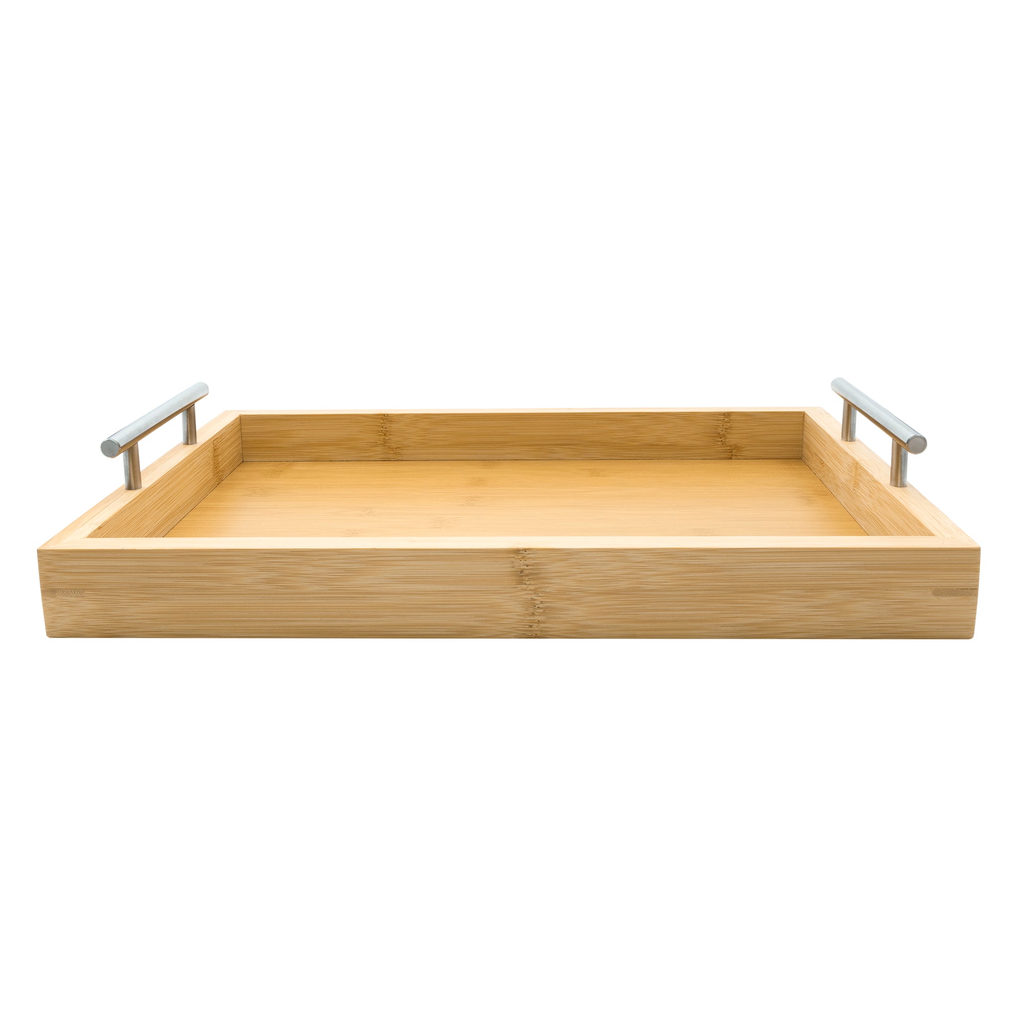 REGENT BAMBOO RECTANGULAR TRAY WITH ST STEEL HANDLES, 395X285MM