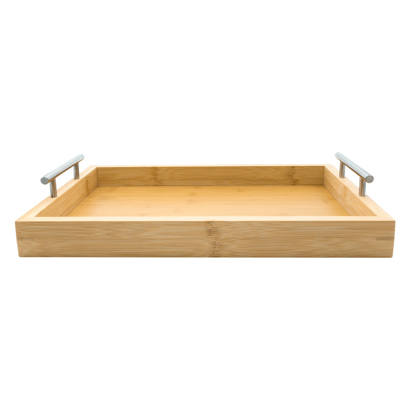 REGENT BAMBOO RECTANGULAR TRAY WITH ST STEEL HANDLES, 395X285MM