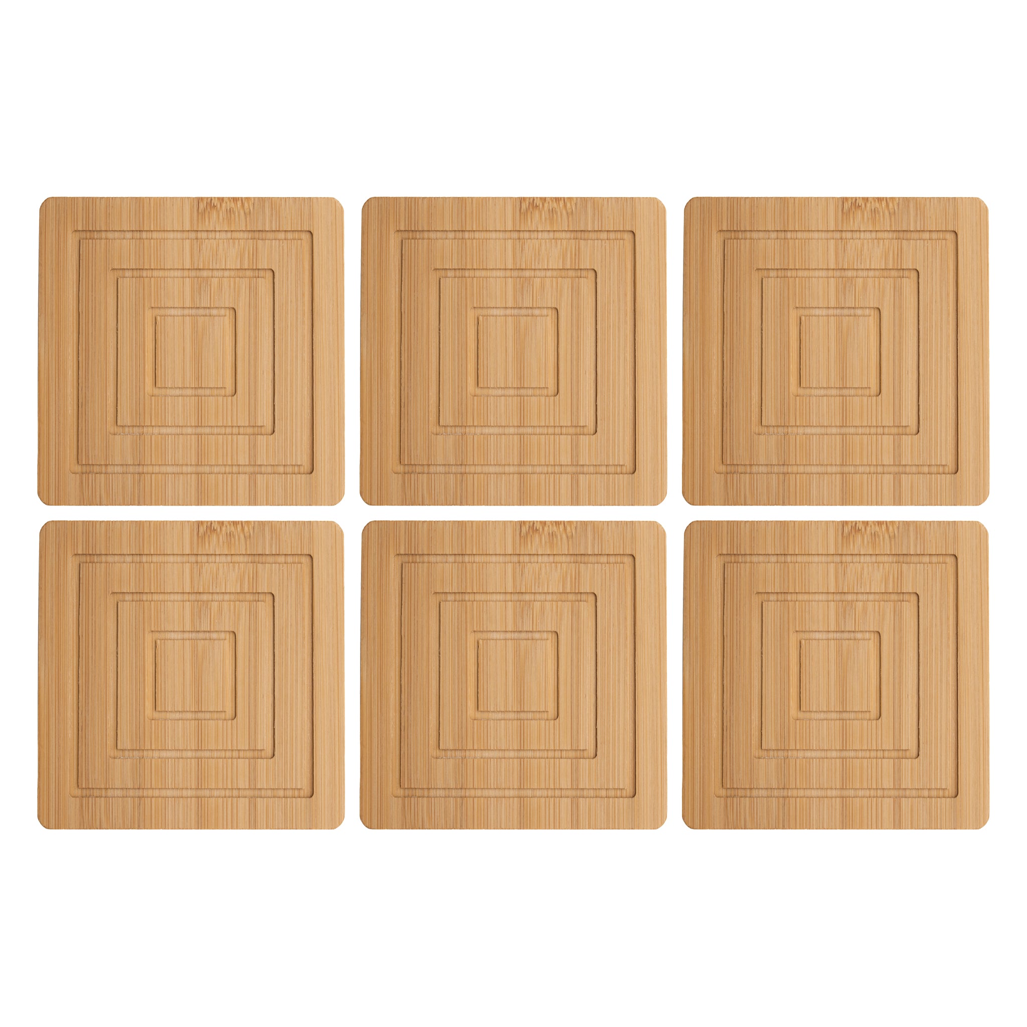 REGENT BAMBOO SQUARE COASTERS IN A HOLDER 7 PIECE SET, 100X100MM