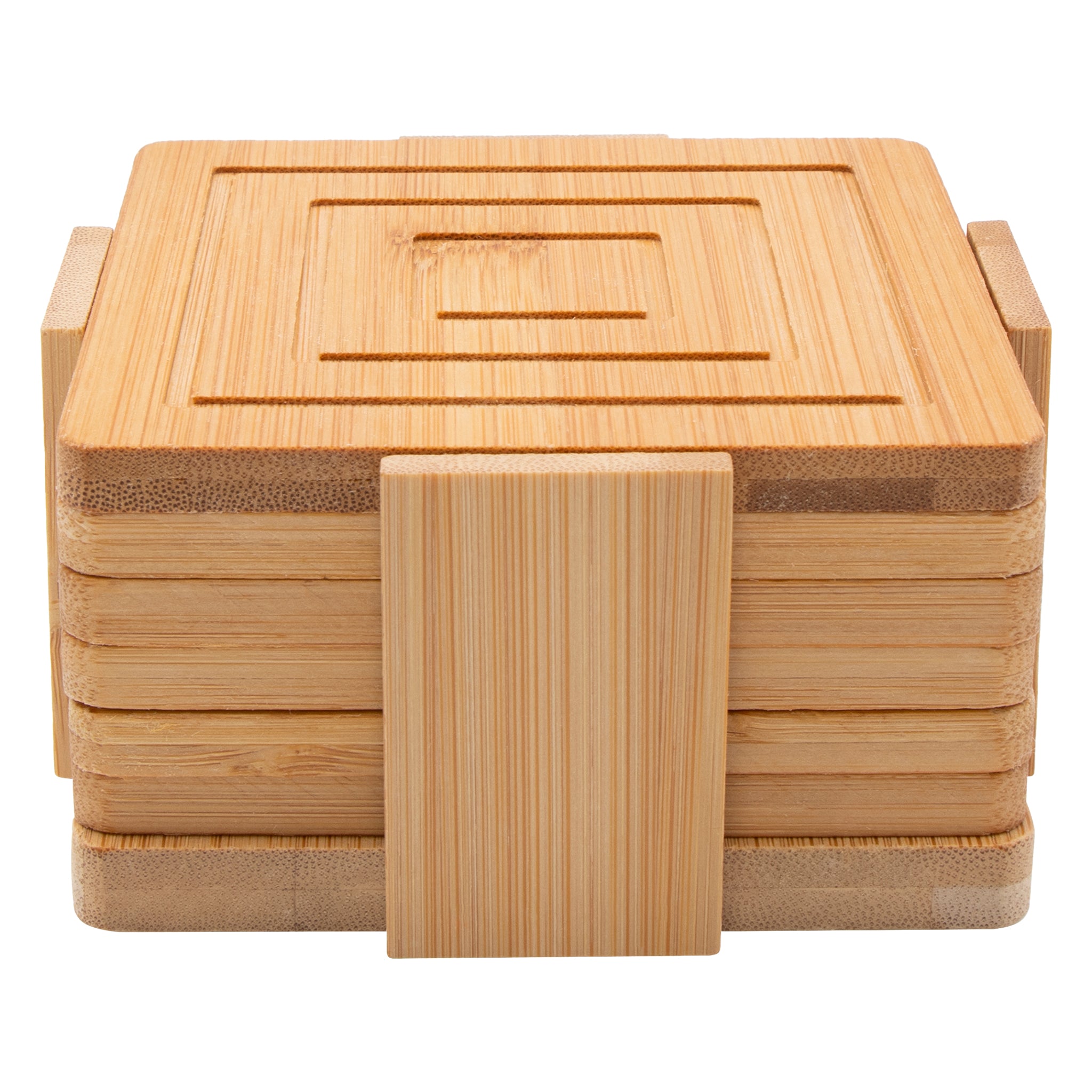 REGENT BAMBOO SQUARE COASTERS IN A HOLDER 7 PIECE SET, 100X100MM