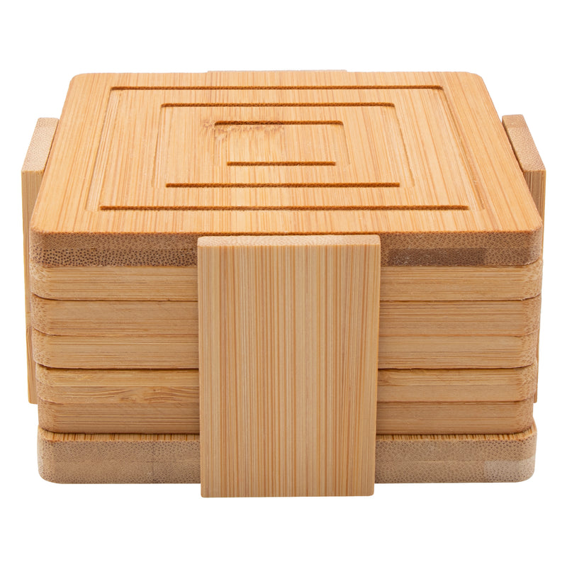 REGENT BAMBOO SQUARE COASTERS IN A HOLDER 6 PCE SET