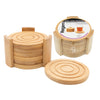 REGENT BAMBOO ROUND COASTERS 100MM DIA. IN A HOLDER 7 PIECE SET
