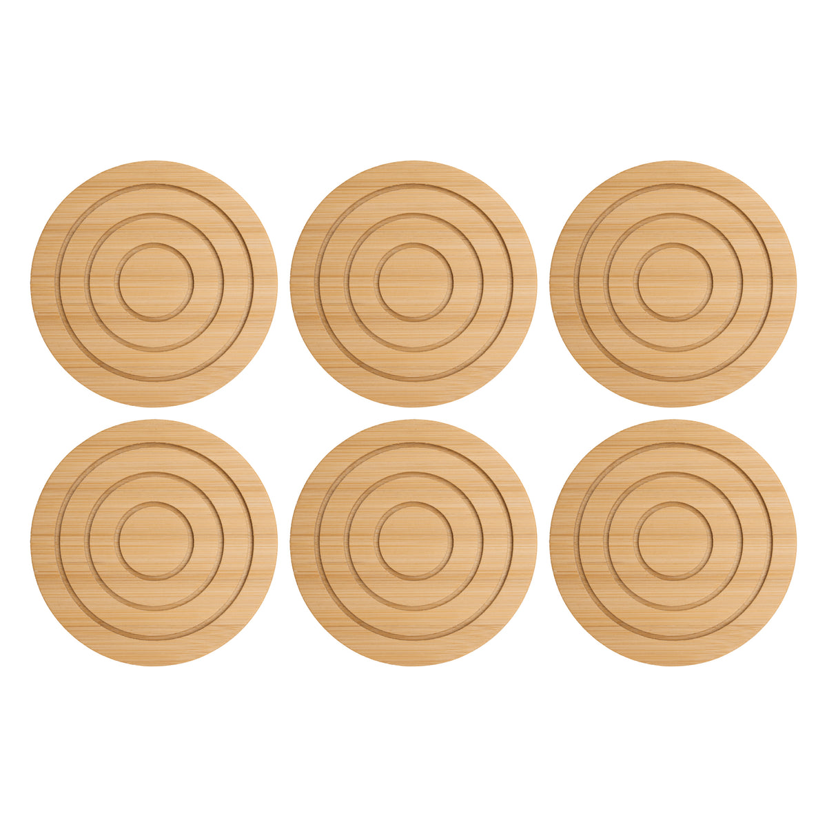 REGENT BAMBOO ROUND COASTERS 100MM DIA. IN A HOLDER 7 PIECE SET