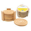 REGENT BAMBOO ROUND COASTERS IN A HOLDER 6 PCE SET, (100MM DIAX10MM - 115 DIA X70MM SET)