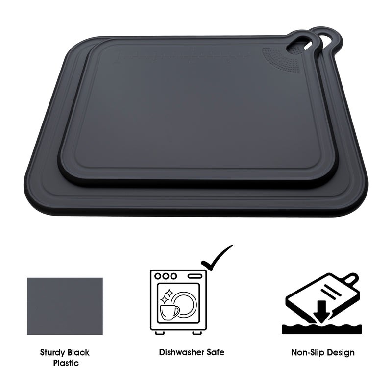 REGENT CUTTING BOARD NON-SLIP BLACK PLASTIC 2PK SET, 393X290MM l 328X245MM