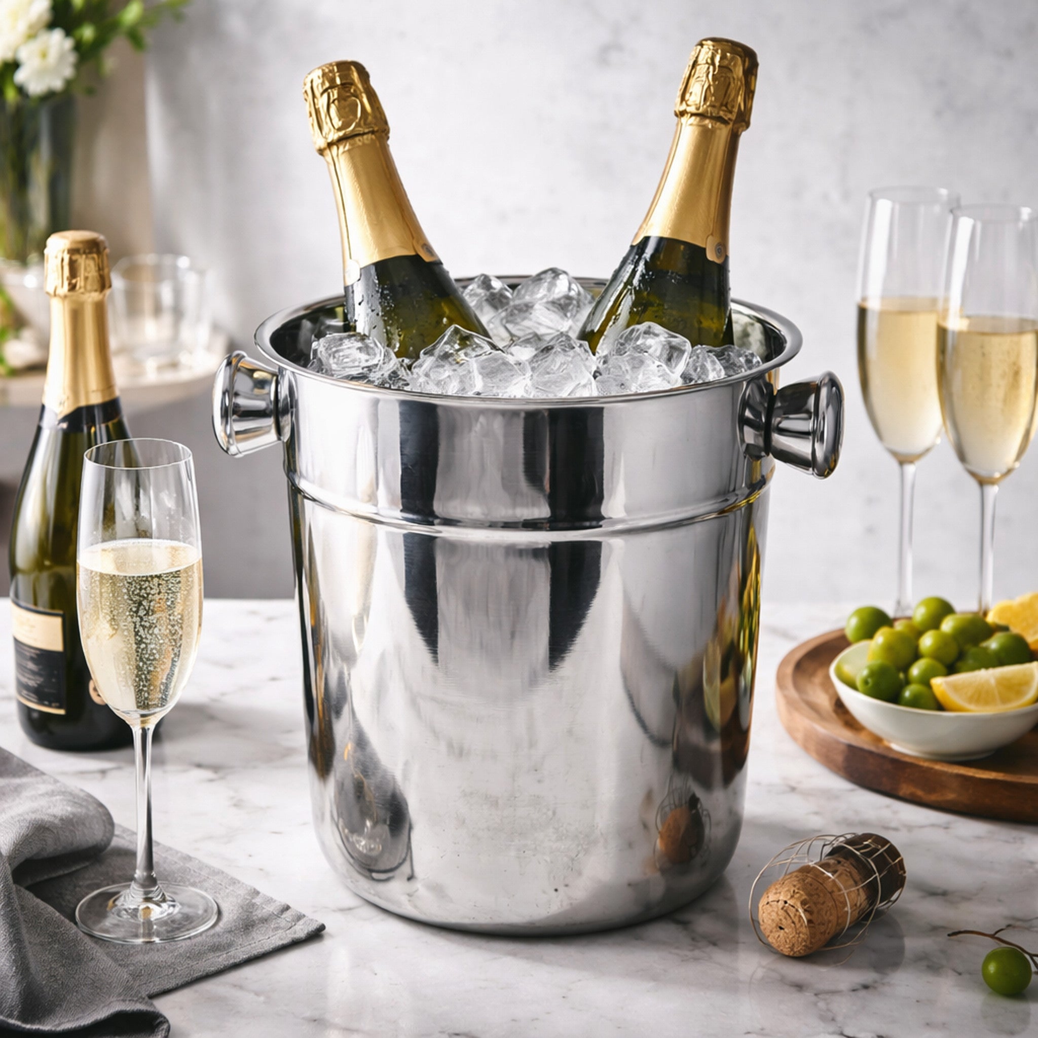 BAR BUTLER CHAMPAGNE ICE BUCKET WITH KNOB HANDLES STAINLESS STEEL, 7.1L