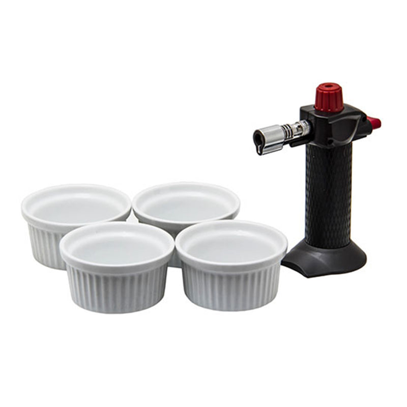 HOTERY CHEFS TORCH WITH 4 RAMEKINS 5PCE GIFT BOX SET, (132X105X62MM)