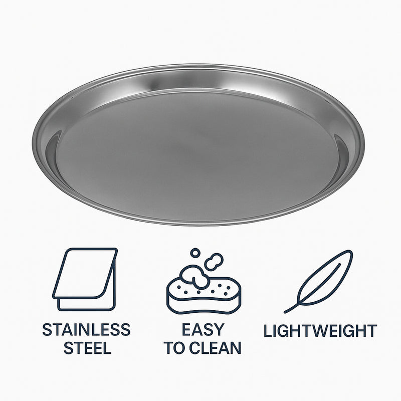 BAR BUTLER ROUND SERVING TRAY STAINLESS STEEL, (350MM DIA)