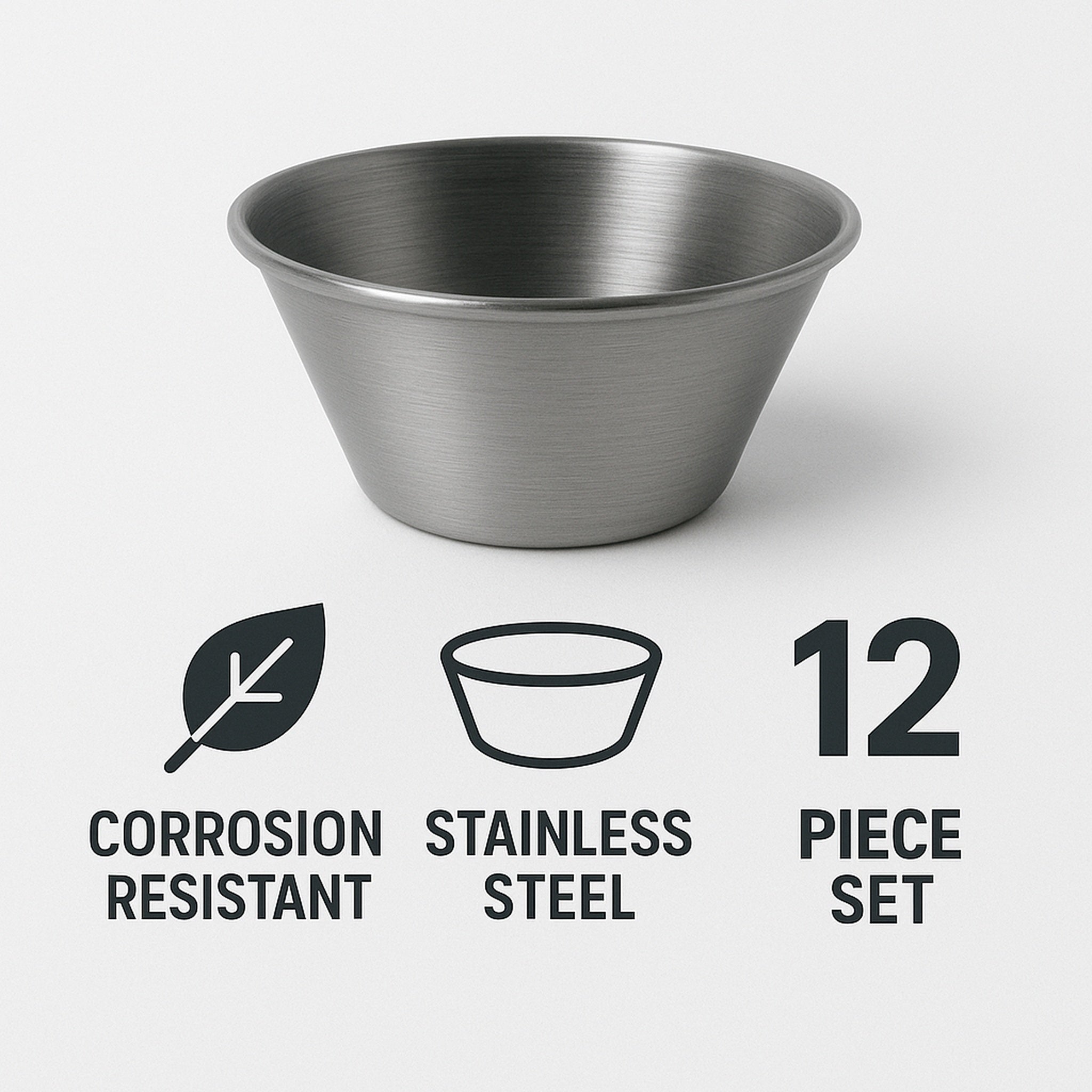 REGENT SAUCE CUP STAINLESS STEEL 45ML 12PK, 60MM DIA