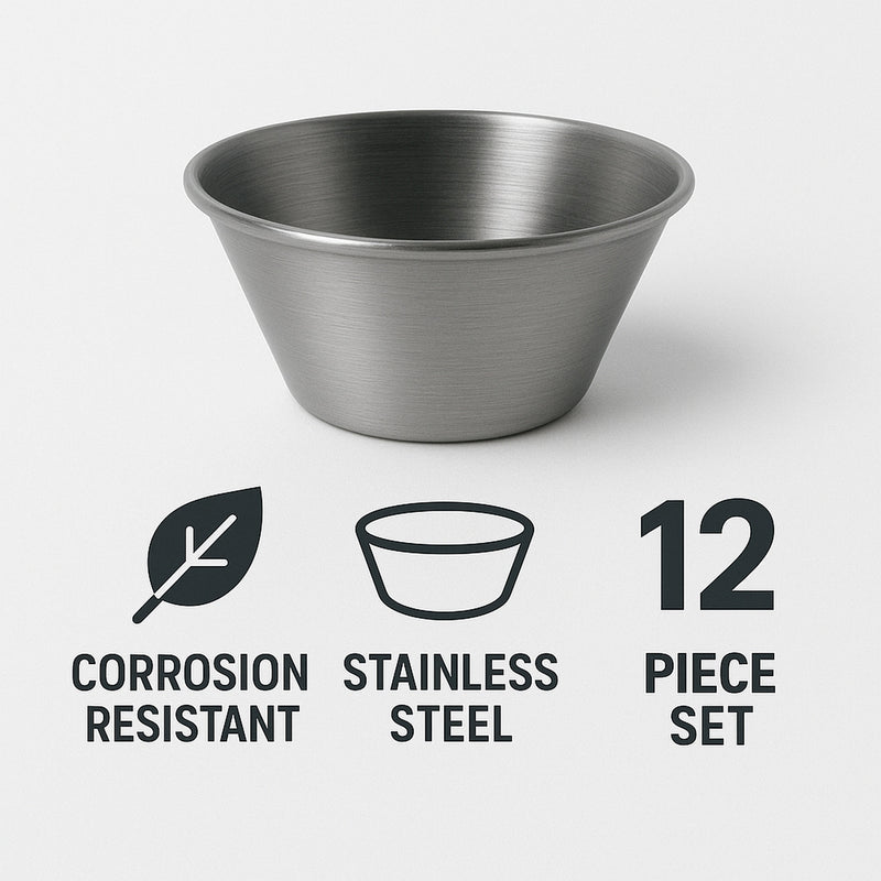 REGENT SAUCE CUP STAINLESS STEEL 1 DOZ, 45ML - 23X61MM DIA