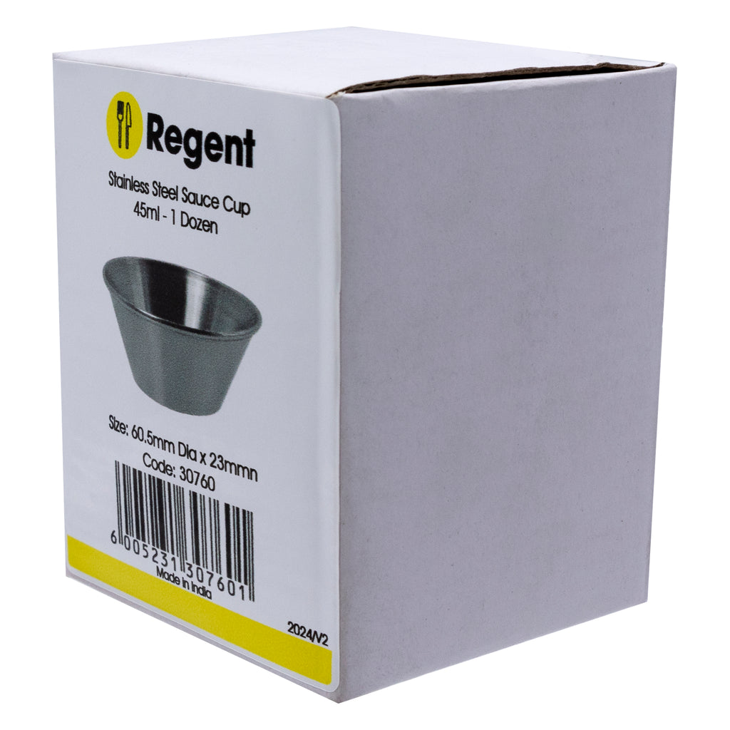 REGENT SAUCE CUP STAINLESS STEEL 45ML 12PK, 60MM DIA