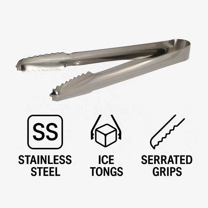 BAR BUTLER ICE TONG STAINLESS STEEL WITH SERRATED ICE GRIPS