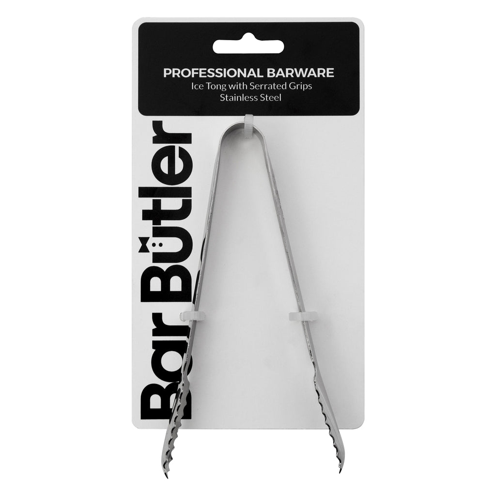 BAR BUTLER ICE TONG STAINLESS STEEL WITH SERRATED ICE GRIPS