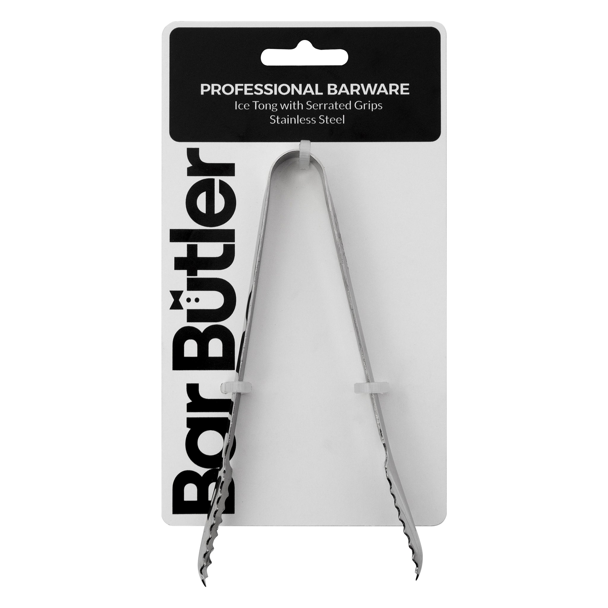 BAR BUTLER ICE TONG STAINLESS STEEL WITH SERRATED ICE GRIPS