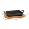 REGENT COOKWARE CAST IRON RECTANGULAR PAN WITH 2 HANDLES ON A WOODEN BOARD, 215/160X115MM