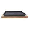REGENT COOKWARE CAST IRON RECTANGULAR PLATTER ON A WOODEN BOARD, 235X175MM