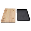 REGENT COOKWARE CAST IRON RECTANGULAR PLATTER ON A WOODEN BOARD, 235X175MM