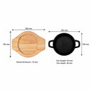 REGENT COOKWARE CAST IRON PAN WITH 2 HANDLES ON A WOODEN BOARD, 245/180MM DIAX45MM