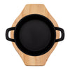REGENT COOKWARE CAST IRON PAN WITH 2 HANDLES ON A WOODEN BOARD, 180MM DIAX245MM