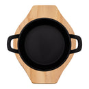 REGENT COOKWARE CAST IRON PAN WITH 2 HANDLES ON A WOODEN BOARD, 245/180MM DIAX45MM