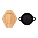 REGENT COOKWARE CAST IRON PAN WITH 2 HANDLES ON A WOODEN BOARD, 245/180MM DIAX45MM