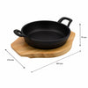 REGENT COOKWARE CAST IRON PAN WITH 2 HANDLES ON A WOODEN BOARD, 180MM DIAX245MM