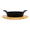 REGENT COOKWARE CAST IRON PAN WITH 2 HANDLES ON A WOODEN BOARD, 180MM DIAX245MM