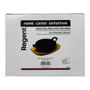 REGENT COOKWARE CAST IRON PAN WITH 2 HANDLES ON A WOODEN BOARD, 245/180MM DIAX45MM